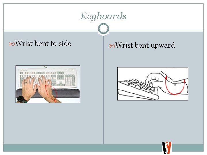 Keyboards Wrist bent to side Wrist bent upward 