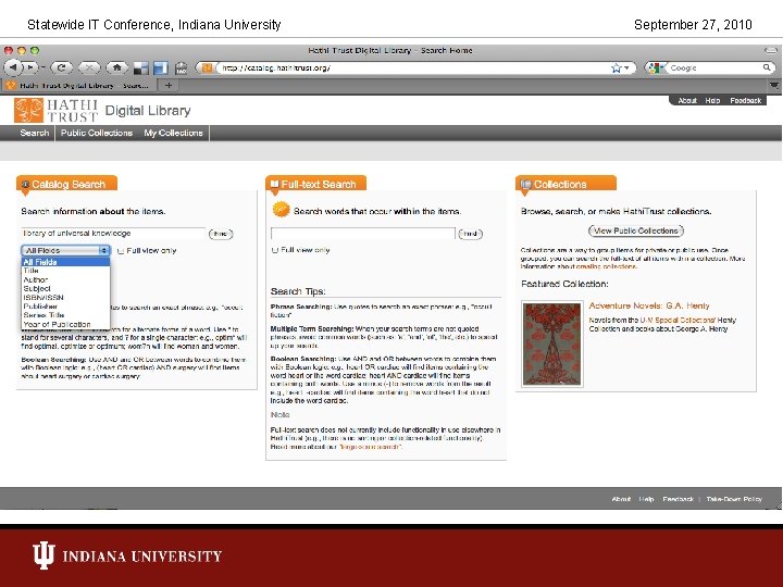Statewide IT Conference, Indiana University September 27, 2010 