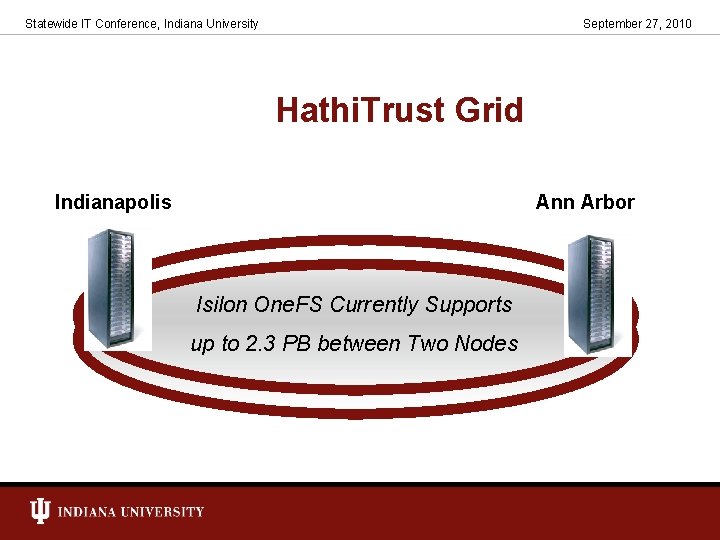 Statewide IT Conference, Indiana University September 27, 2010 Hathi. Trust Grid Indianapolis Ann Arbor
