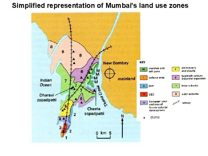 Simplified representation of Mumbai's land use zones slums 