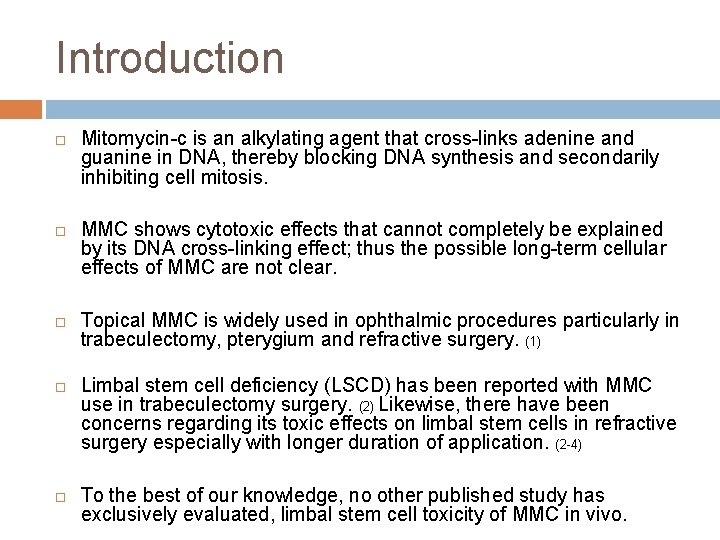 Introduction Mitomycin-c is an alkylating agent that cross-links adenine and guanine in DNA, thereby