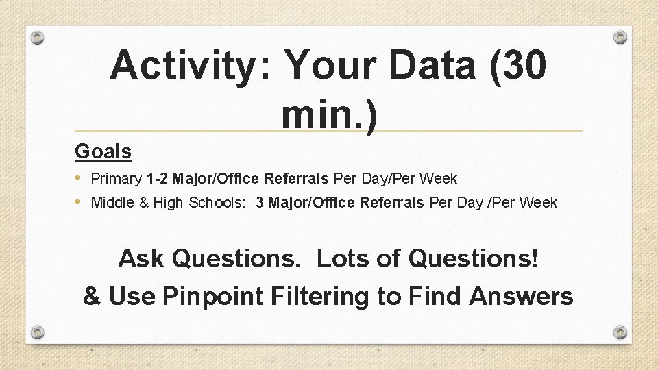 Activity: Your Data (30 min. ) Goals • Primary 1 -2 Major/Office Referrals Per Activity: Your Data (30 min. ) Goals • Primary 1 -2 Major/Office Referrals Per