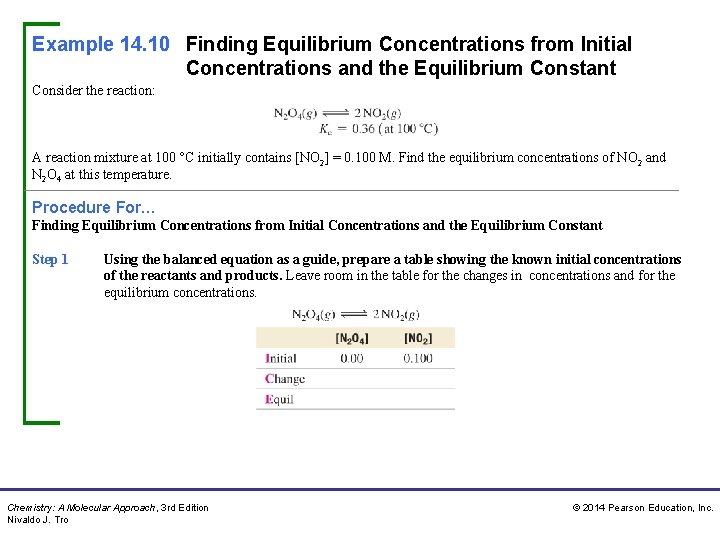 Example 14. 10 Finding Equilibrium Concentrations from Initial Concentrations and the Equilibrium Constant Consider