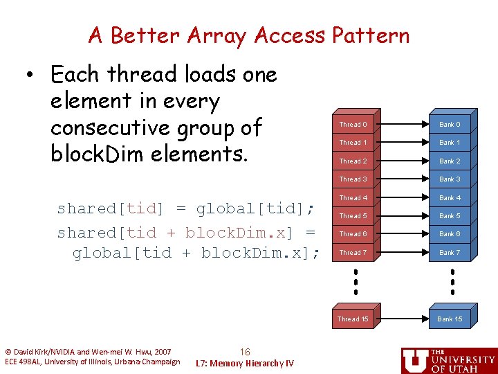 A Better Array Access Pattern • Each thread loads one element in every consecutive