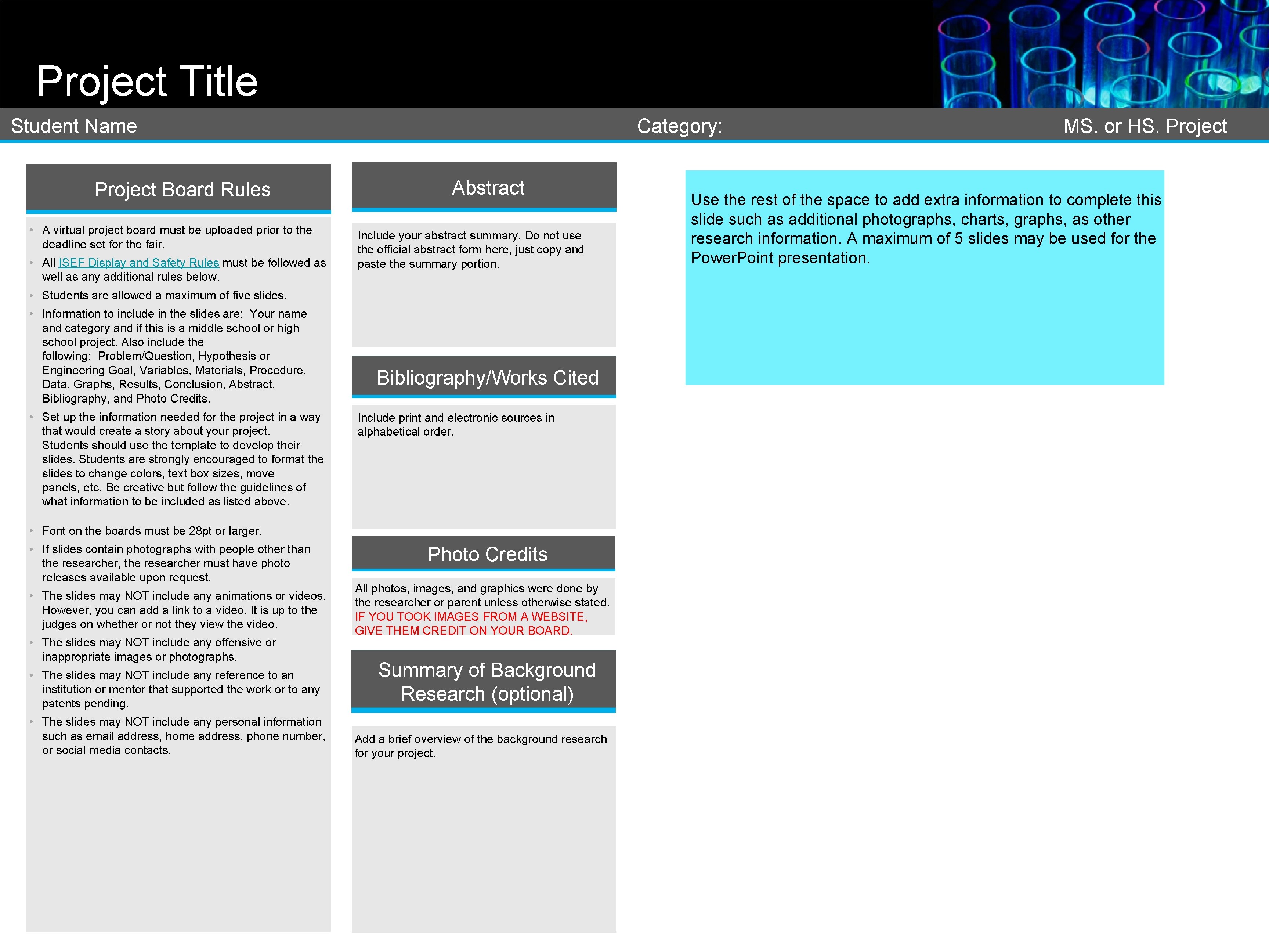 Project Title Student Name Project Board Rules • A virtual project board must be