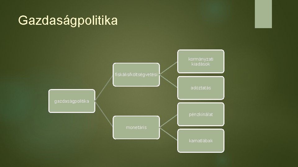 Gazdaságpolitika kormányzati kiadások fiskális/költségvetési adóztatás gazdaságpolitika pénzkínálat monetáris kamatlábak 