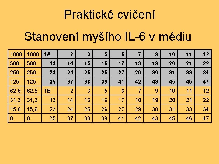 Praktické cvičení Stanovení myšího IL-6 v médiu 1000 1 A 2 3 5 6