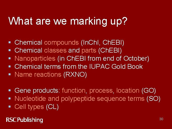 What are we marking up? § § § Chemical compounds (In. Ch. I, Ch.