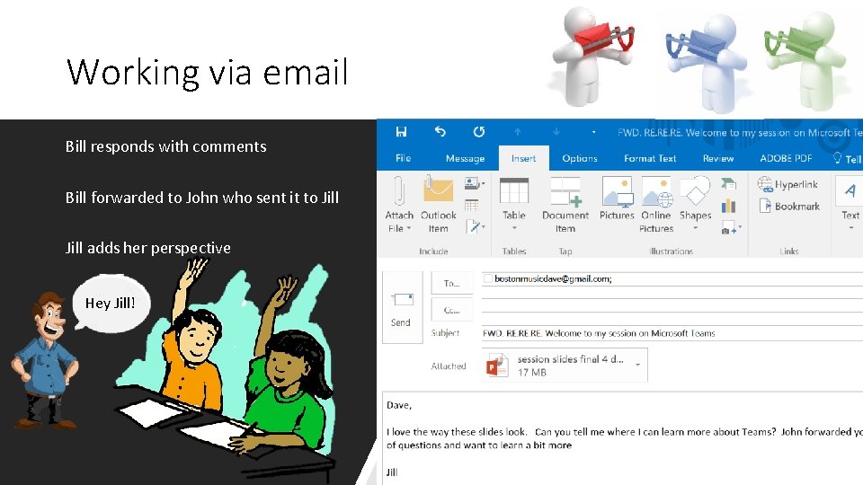 Working via email Bill responds with comments Bill forwarded to John who sent it
