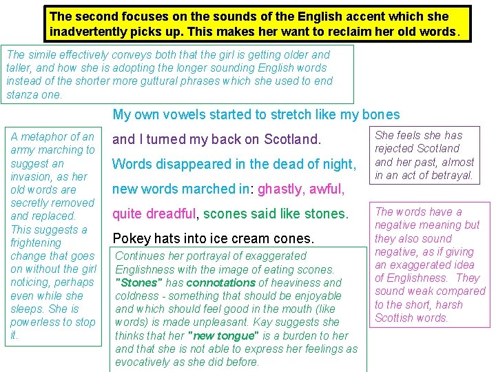 The second focuses on the sounds of the English accent which she inadvertently picks