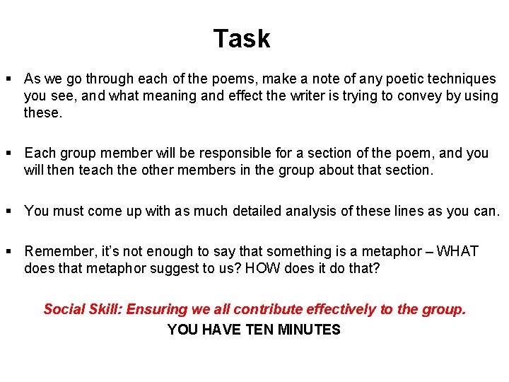 Task § As we go through each of the poems, make a note of