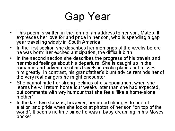 Gap Year • This poem is written in the form of an address to