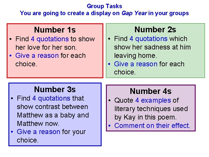 Group Tasks You are going to create a display on Gap Year in your