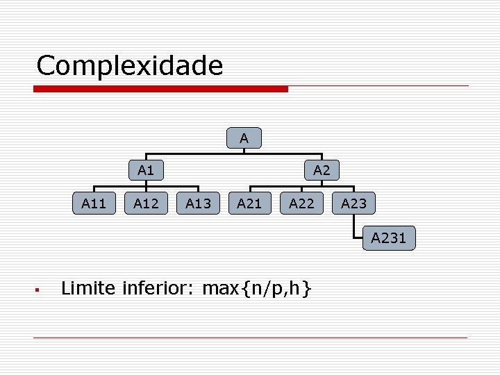 Complexidade A A 11 A 12 A 13 A 21 A 22 A 231