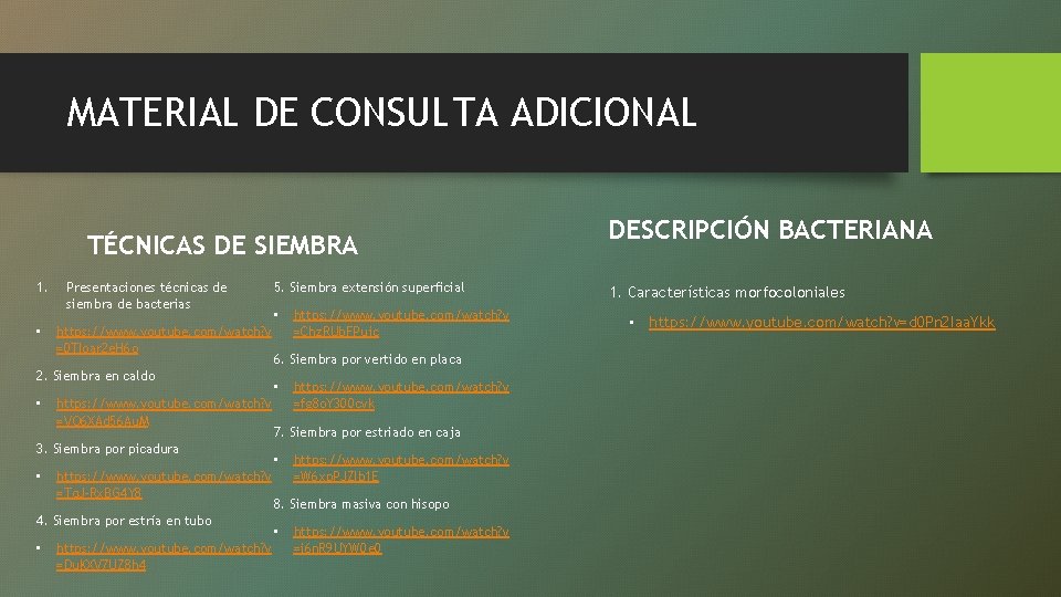 MATERIAL DE CONSULTA ADICIONAL TÉCNICAS DE SIEMBRA 1. • Presentaciones técnicas de siembra de