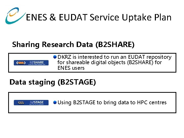 ENES & EUDAT Service Uptake Plan Sharing Research Data (B 2 SHARE) DKRZ is