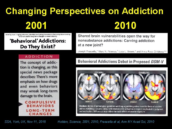 Changing Perspectives on Addiction 2001 SSA, York, UK, Nov 11, 2016 2010 Holden, Science,