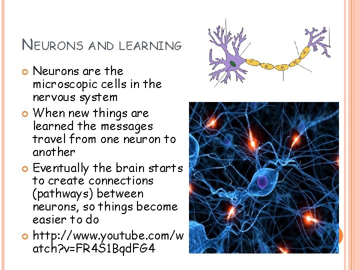 NEURONS AND LEARNING Neurons are the microscopic cells in the nervous system When new NEURONS AND LEARNING Neurons are the microscopic cells in the nervous system When new