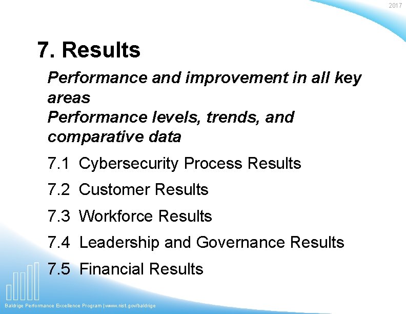 2017 7. Results Performance and improvement in all key areas Performance levels, trends, and