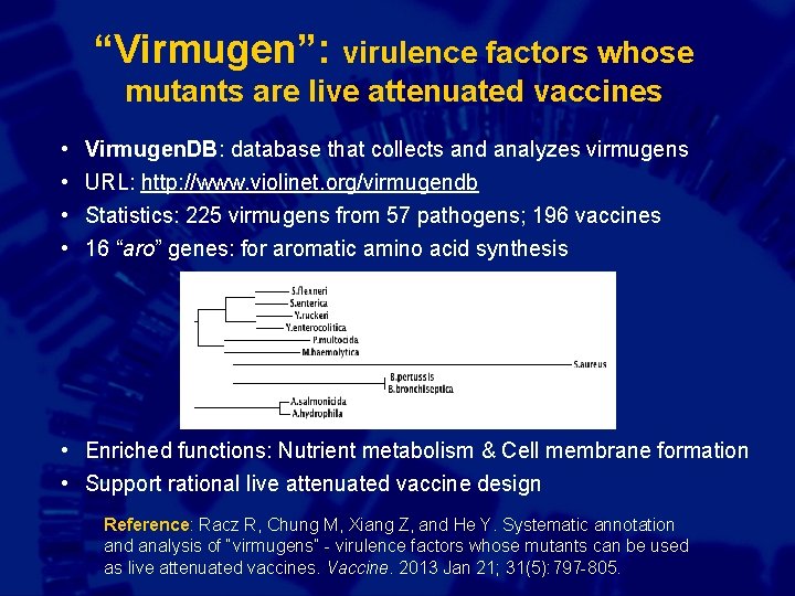 “Virmugen”: virulence factors whose mutants are live attenuated vaccines • • Virmugen. DB: database