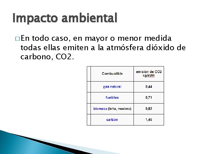 Impacto ambiental � En todo caso, en mayor o menor medida todas ellas emiten