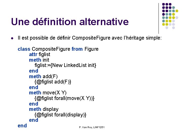 Une définition alternative l Il est possible de définir Composite. Figure avec l’héritage simple: