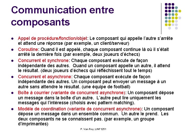 Communication entre composants l l l Appel de procédure/fonction/objet: Le composant qui appelle l’autre