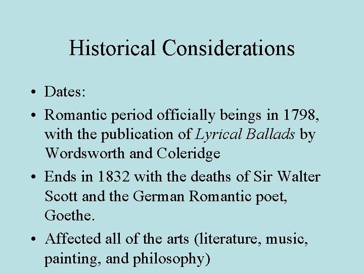 The Romantic Era in British Literature 1798 1832