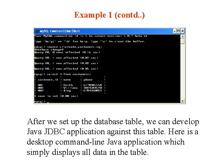 Example 1 (contd. . ) After we set up the database table, we can