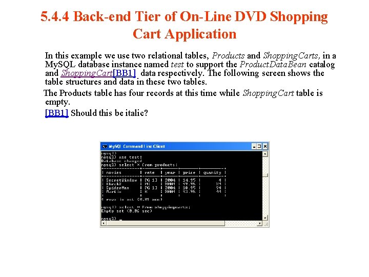 5. 4. 4 Back-end Tier of On-Line DVD Shopping Cart Application In this example