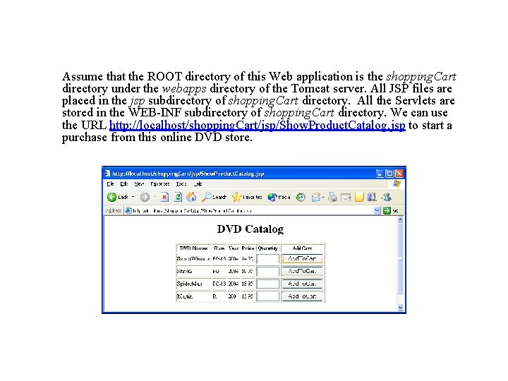 Assume that the ROOT directory of this Web application is the shopping. Cart directory