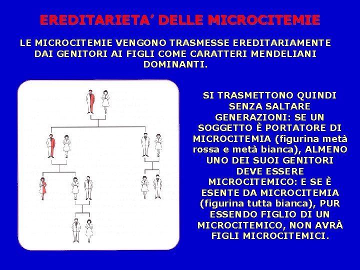 EREDITARIETA’ DELLE MICROCITEMIE VENGONO TRASMESSE EREDITARIAMENTE DAI GENITORI AI FIGLI COME CARATTERI MENDELIANI DOMINANTI.