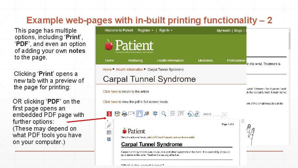 Example web-pages with in-built printing functionality – 2 This page has multiple options, including