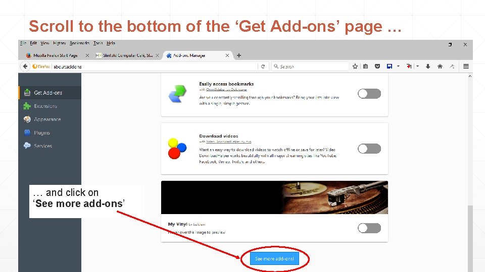 Scroll to the bottom of the ‘Get Add-ons’ page … … and click on