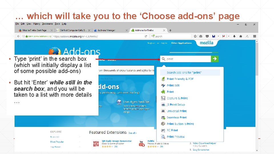… which will take you to the ‘Choose add-ons’ page ▪ Type ‘print’ in