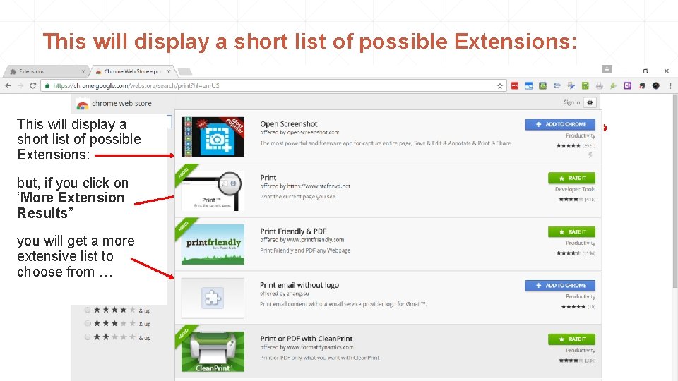 This will display a short list of possible Extensions: but, if you click on