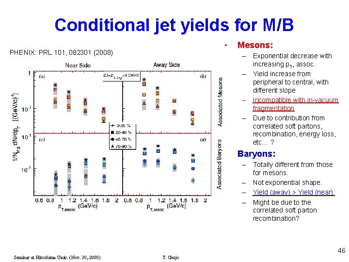 Conditional jet yields for M/B • PHENIX: PRL 101, 082301 (2008) Mesons: – Exponential