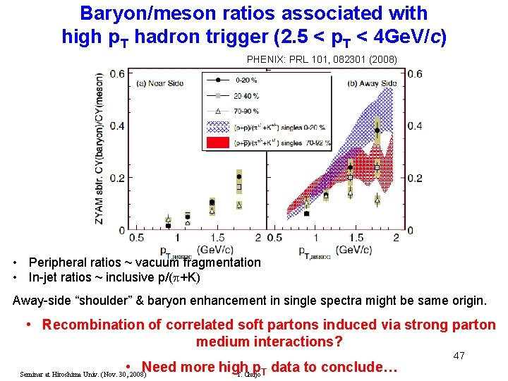 Baryon/meson ratios associated with high p. T hadron trigger (2. 5 < p. T