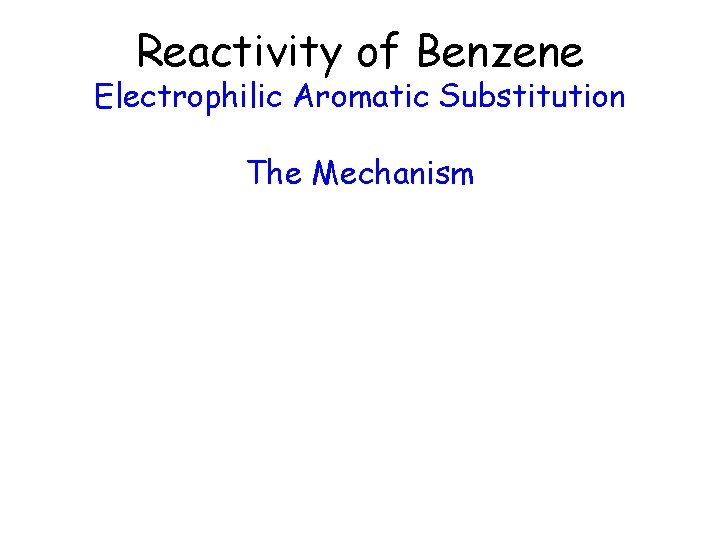 Reactivity of Benzene Electrophilic Aromatic Substitution The Mechanism 