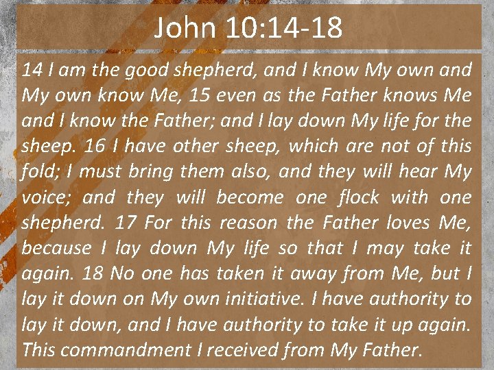 John 10: 14 -18 14 I am the good shepherd, and I know My