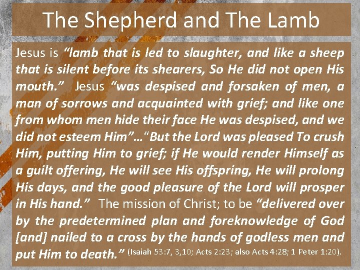 The Shepherd and The Lamb Jesus is “lamb that is led to slaughter, and