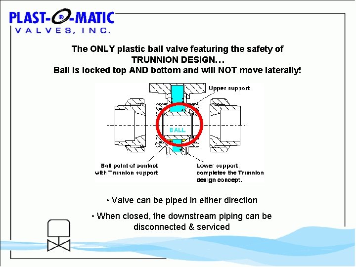 The ONLY plastic ball valve featuring the safety of TRUNNION DESIGN… Ball is locked