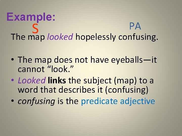 Example: PA S The map looked hopelessly confusing. • The map does not have