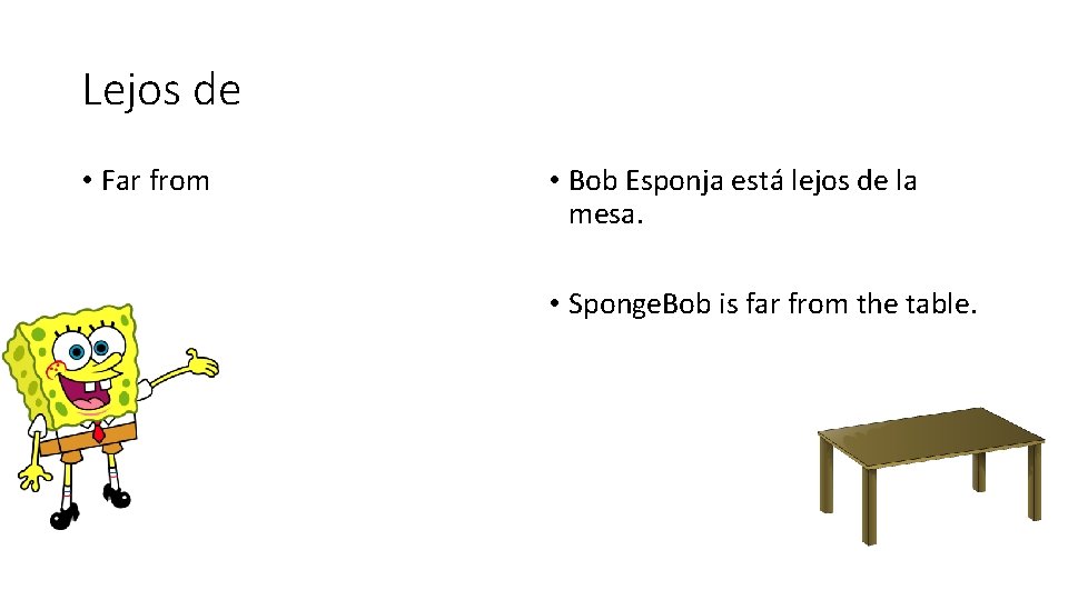 Lejos de • Far from • Bob Esponja está lejos de la mesa. •