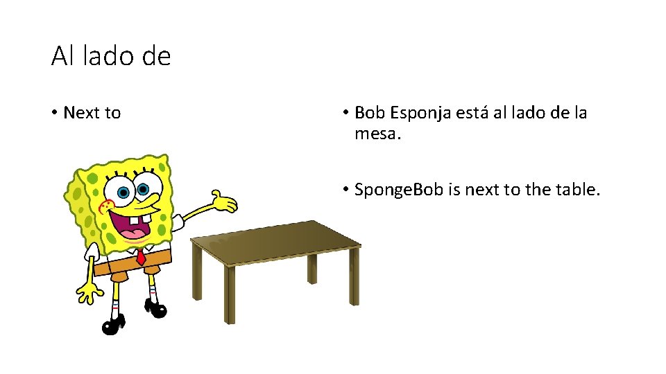 Al lado de • Next to • Bob Esponja está al lado de la