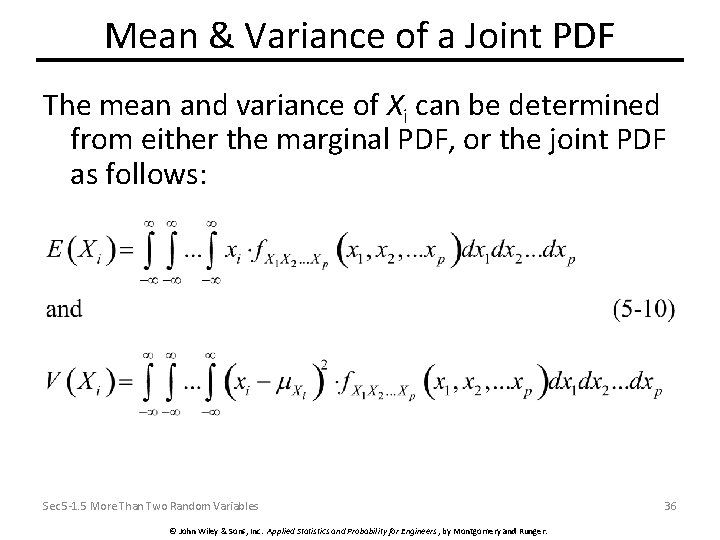 Mean & Variance of a Joint PDF The mean and variance of Xi can