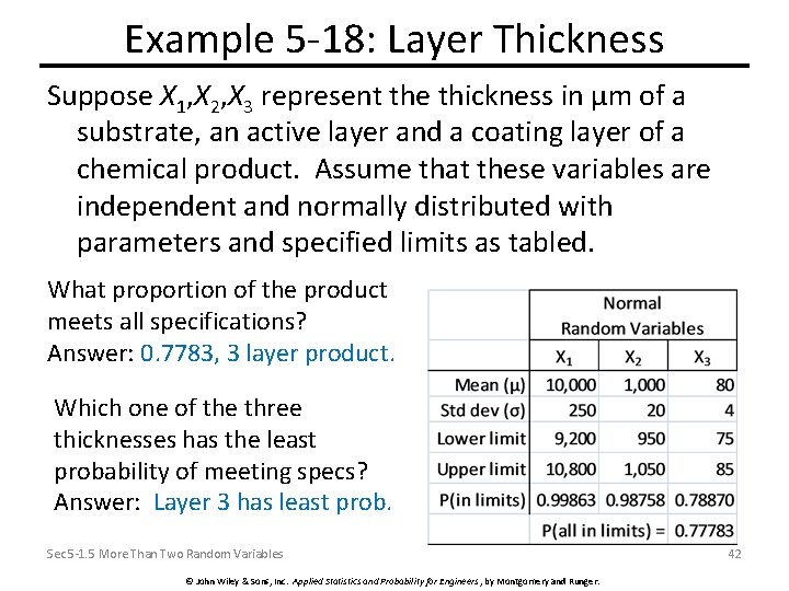 Example 5 -18: Layer Thickness Suppose X 1, X 2, X 3 represent the