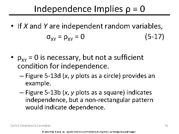 Independence Implies ρ = 0 • If X and Y are independent random variables,