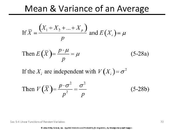 Mean & Variance of an Average Sec 5 -4 Linear Functions of Random Variables