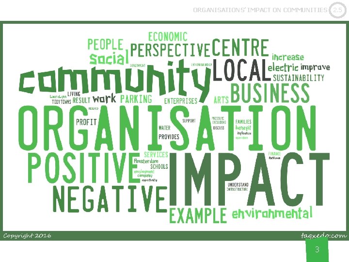 ORGANISATIONS’ IMPACT ON COMMUNITIES 3 2. 5 